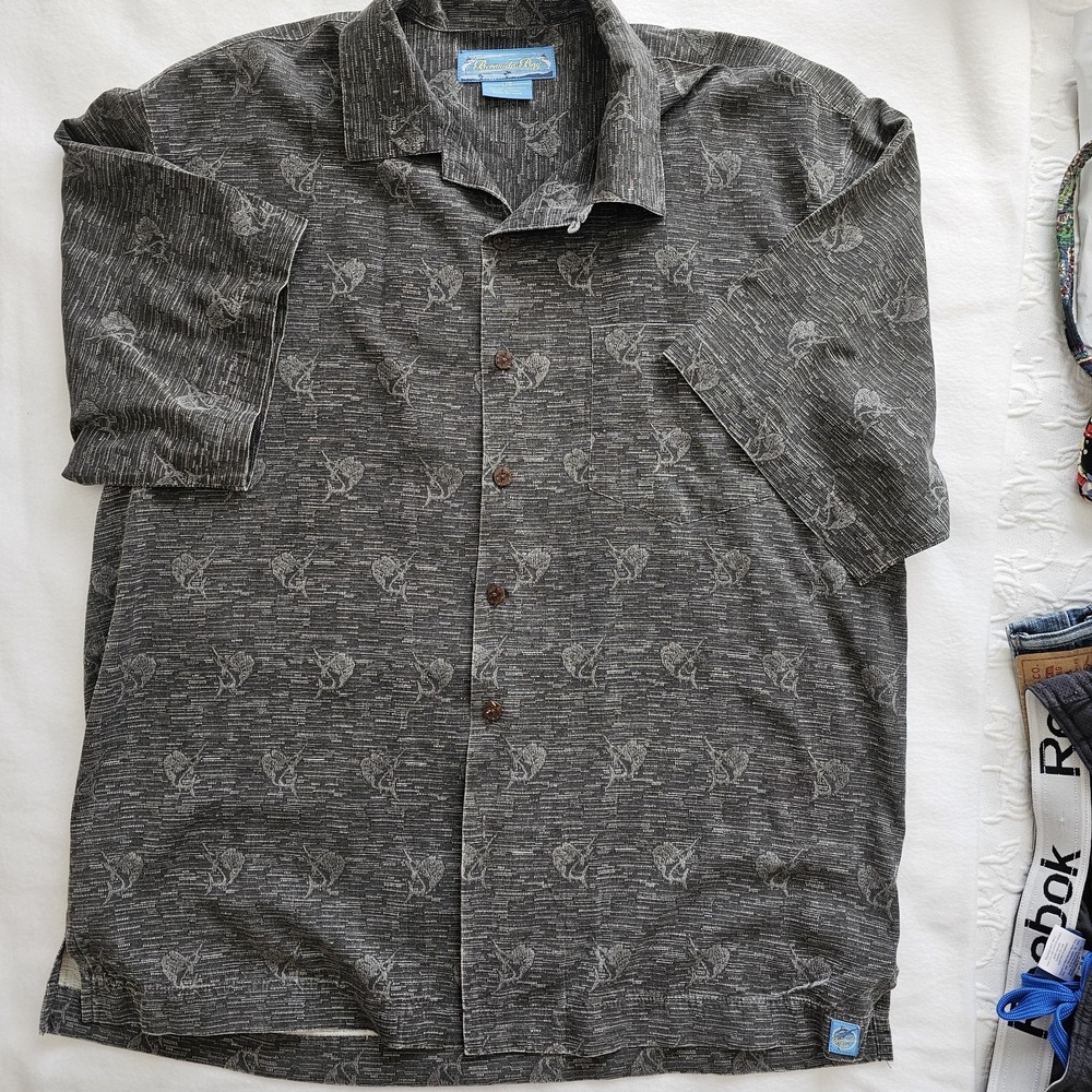 Bahama Bay Silk Button Up Mens Shirt, Short Sleeve, Lg Swordfish‎ Design